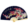 A large decorative Chinese theme wall fan with a black silk fan featuring vibrant red and white floral designs.