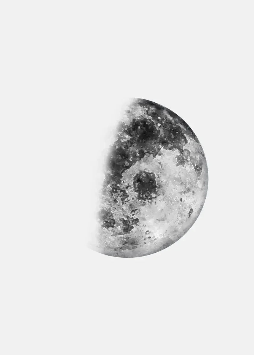 A minimalist black and white print of a moon phase on canvas wall art.