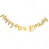 Elegant black and gold glitter birthday banner spelling out Happy 40th Birthday