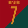 Wall art featuring the name RONALDO and the number 7 in gold on a red and dark green background.