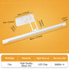 A white modern LED mirror light bar is shown with various dimensions and specifications.