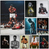 A collage of boxing photos featuring Muhammad Ali and other boxers, suitable for a classic boxing poster.