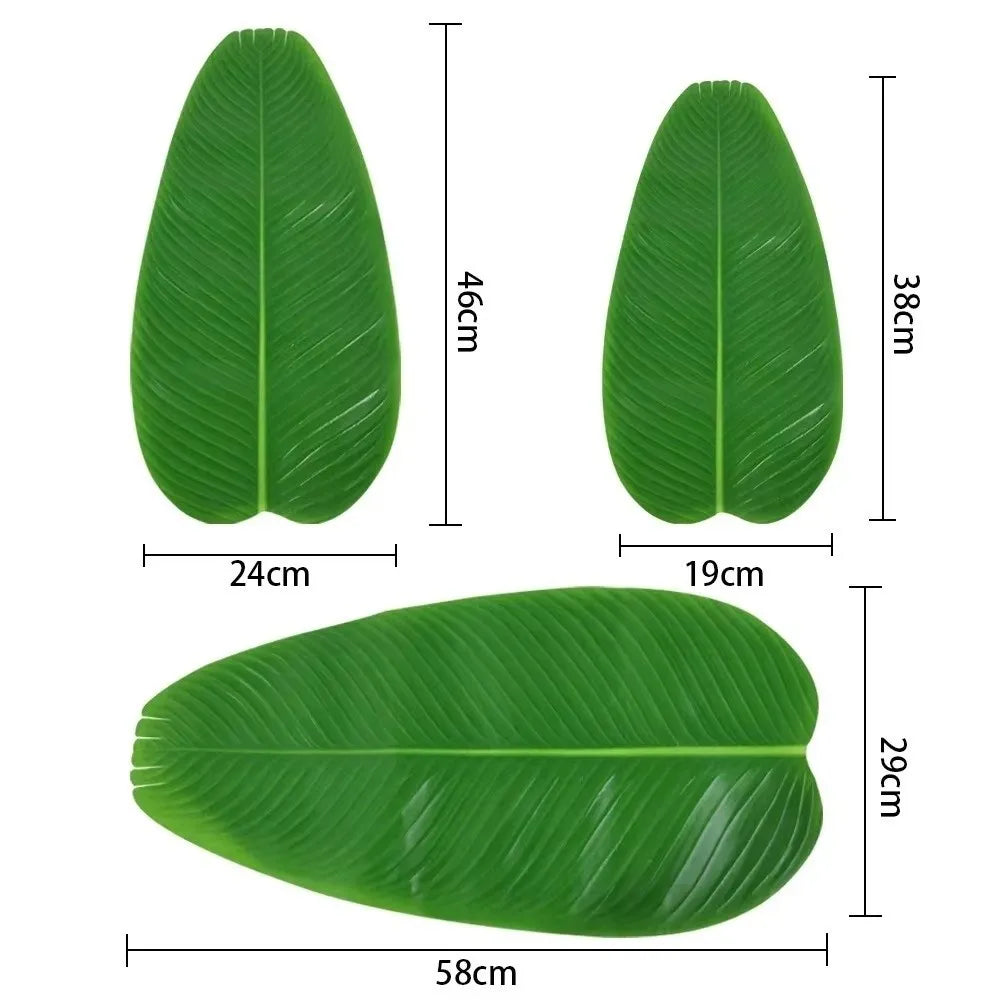 A set of five green tropical banana leaves used as heat-resistant, waterproof table protectors.