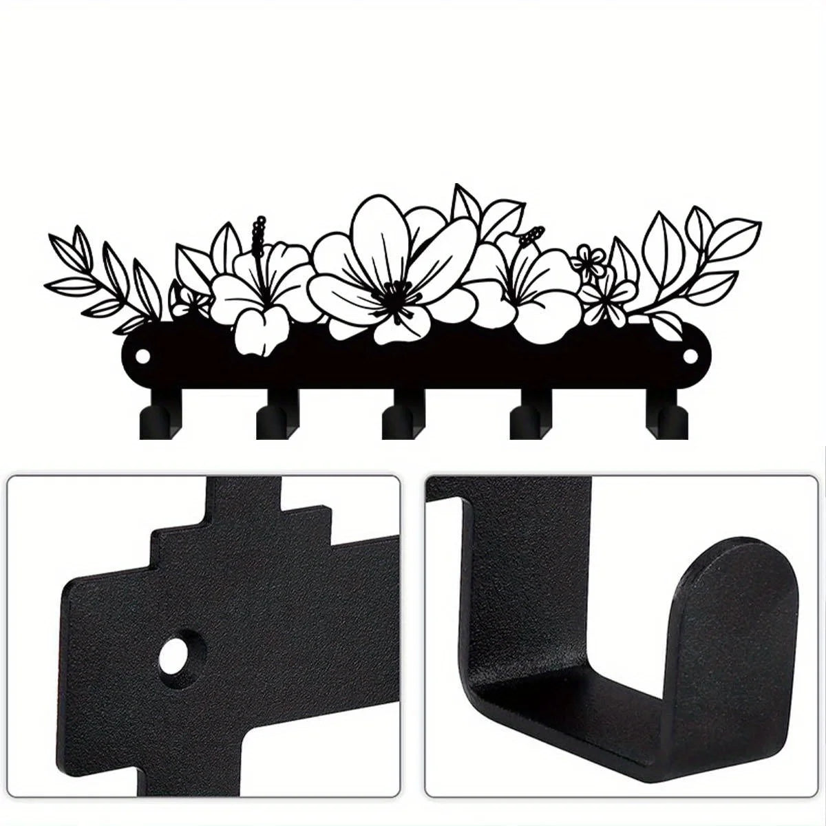 Black Islamic Arabic blessing key holder with hooks and mounting brackets
