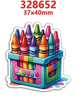 A collection of colorful flatback resin craft embellishments shaped like pencils or tubes for bows and DIY projects.