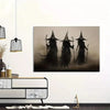 Dark gothic wall art canvas print featuring three witches silhouettes against a misty background