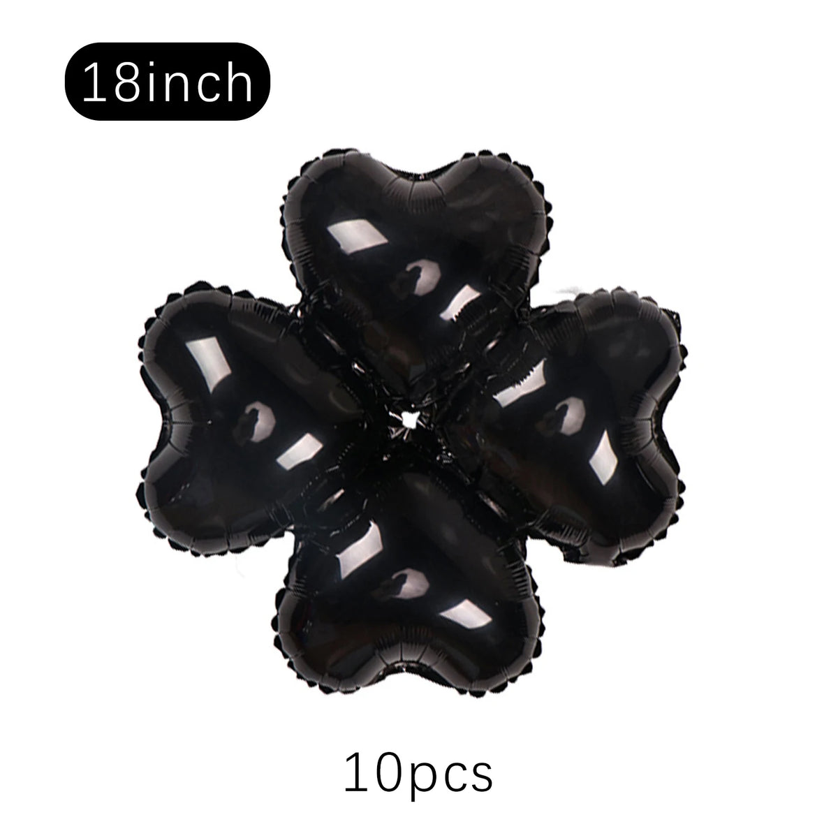 A set of ten black heart-shaped foil balloons, 18 inches each, for party décor.