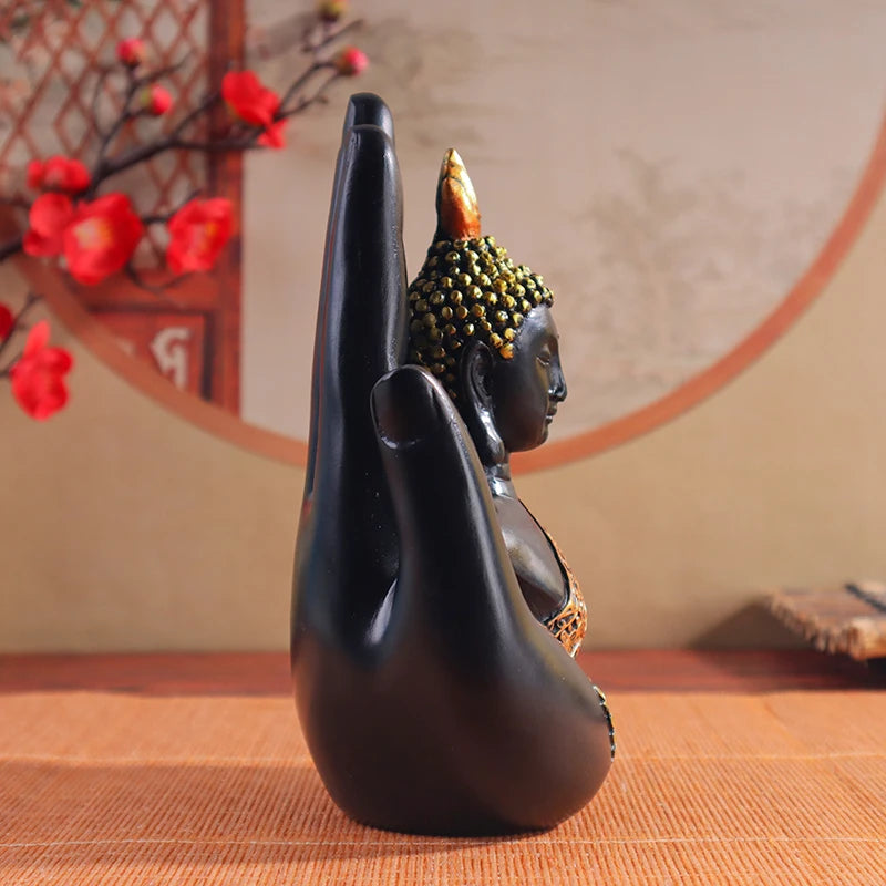 Palm-Sized Buddha Hand Sculpture with Gold Headpiece