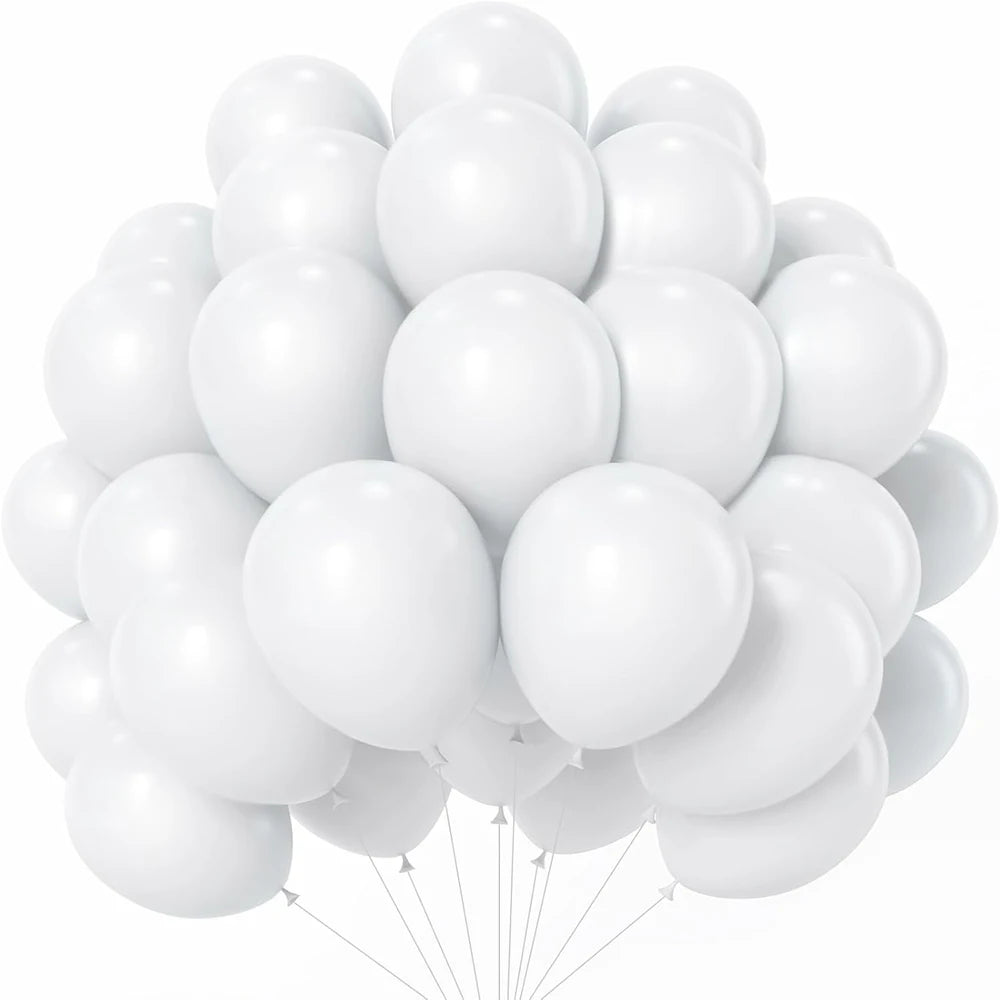 A cluster of white latex balloons for parties