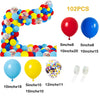 A colorful balloon garland arch kit featuring various sized balloons and star foil accents.