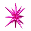 A vibrant pink star burst foil balloon with sharp points for party decoration.