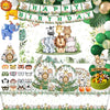 Jungle safari birthday decor set featuring adorable animal face masks and themed decorations