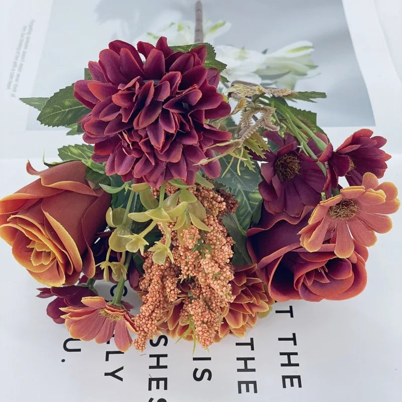 Artificial Fall Rose & Chrysanthemum Bouquet