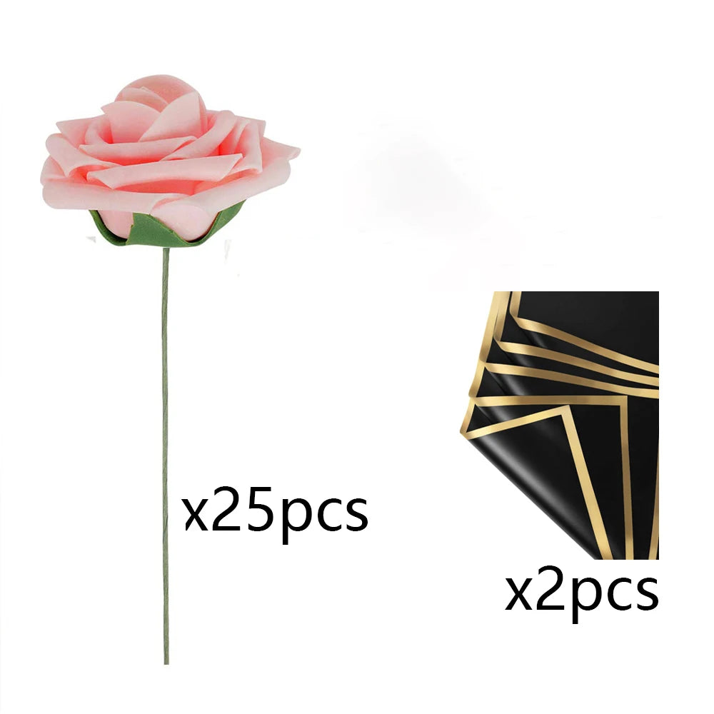 Set of 25 Red Artificial Roses for DIY Wedding Bouquets and Centerpieces