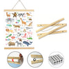 Natural teak wood magnetic poster frame with various animal silhouettes and wooden magnetic strips