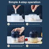 A four-step operation guide showing how to use a cordless electric mini food chopper for mincing ingredients.