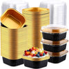 A set of square aluminum foil baking boxes with transparent lids stacked and displayed.