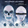 A white LED glow skull mask is shown alongside a sponge pad and features non-toxic, high quality, and ergonomic design.