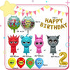 A set of 13 balloons featuring various animal designs for a birthday party