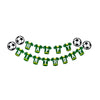 A set of soccer ball cake toppers featuring the letters H, A, P, P, Y, T, Y, and D, designed for birthday parties.