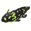 A black and neon green axolotl plush toy with textured skin and large eyes.