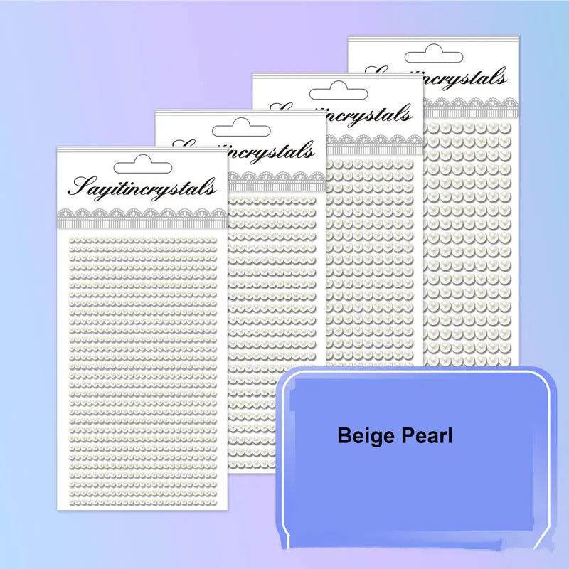 Pack of beige pearl self-adhesive rhinestone embellishments in various sizes