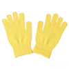 A pair of bright yellow knitted gloves.