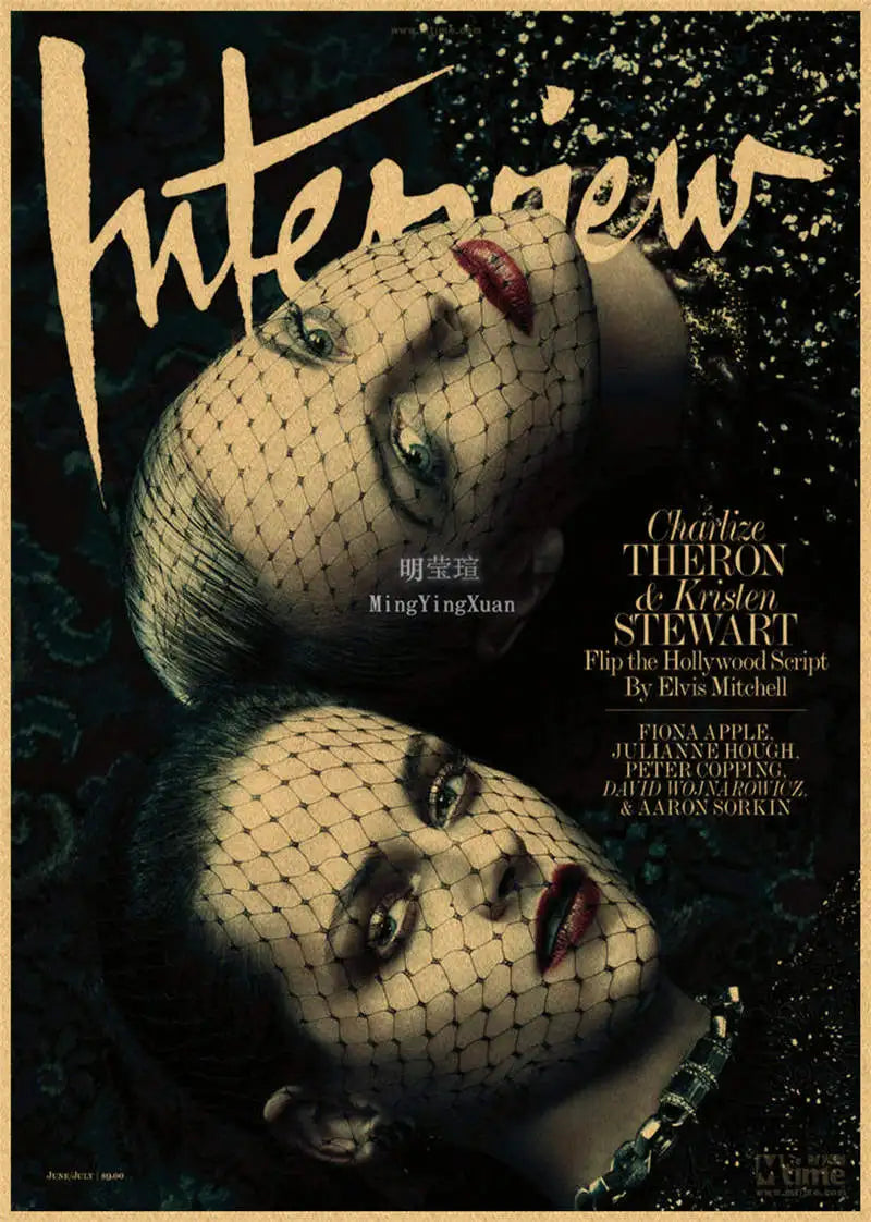A vintage movie poster featuring two faces covered in a wire mesh, with text reading Interview and credits below.