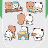 A set of cute panda-themed fridge magnets featuring various expressions and styles.