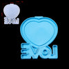 A light blue heart-shaped silicone mold for DIY photo frames, showing the letter LOVE.