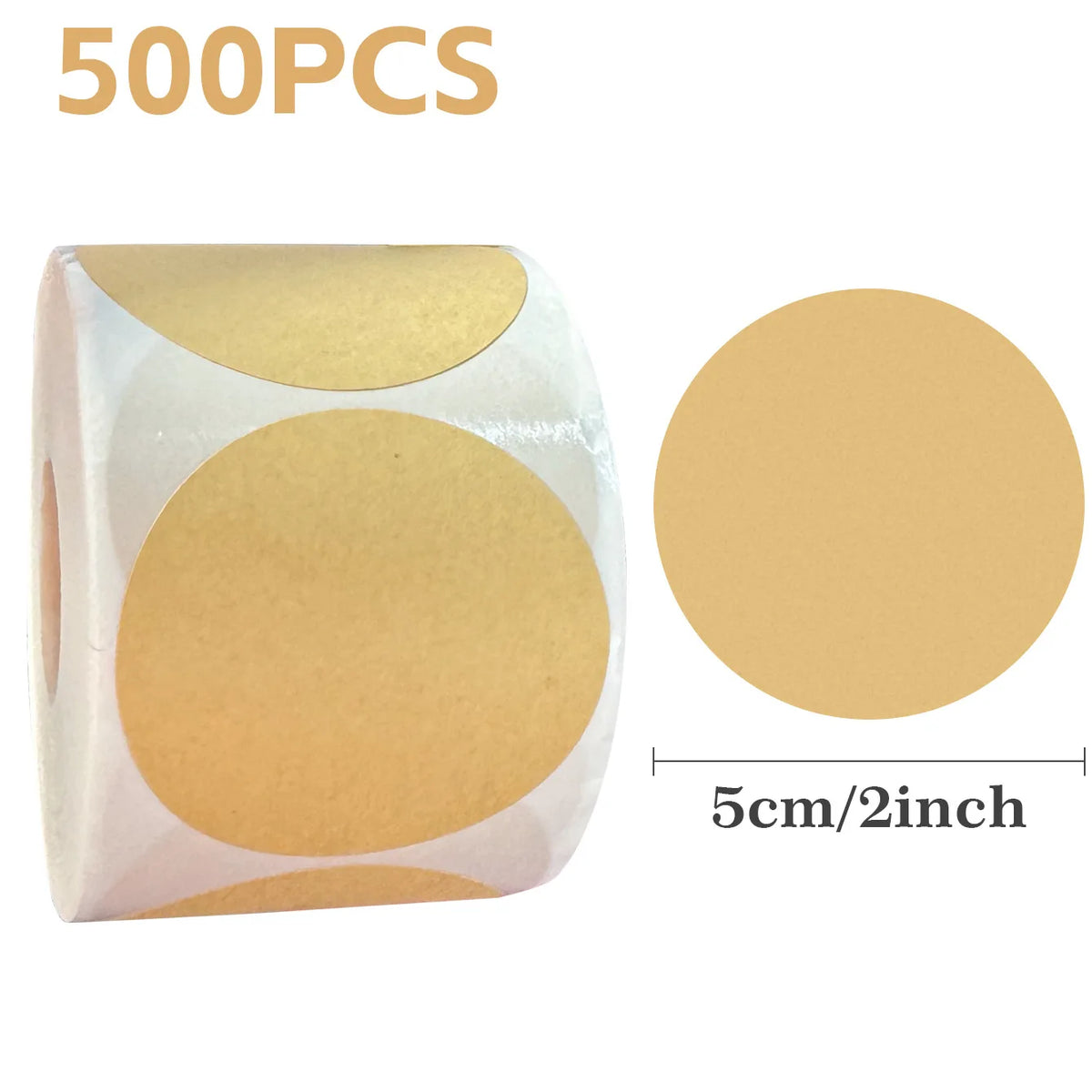 Roll of 500 personalized kraft paper seal labels for gift wrapping in a beige color