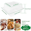 Clear plastic cake slice boxes with lids shown in various shapes and sizes for baking