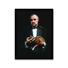 Black and white canvas wall art featuring a portrait of a man holding a cat.