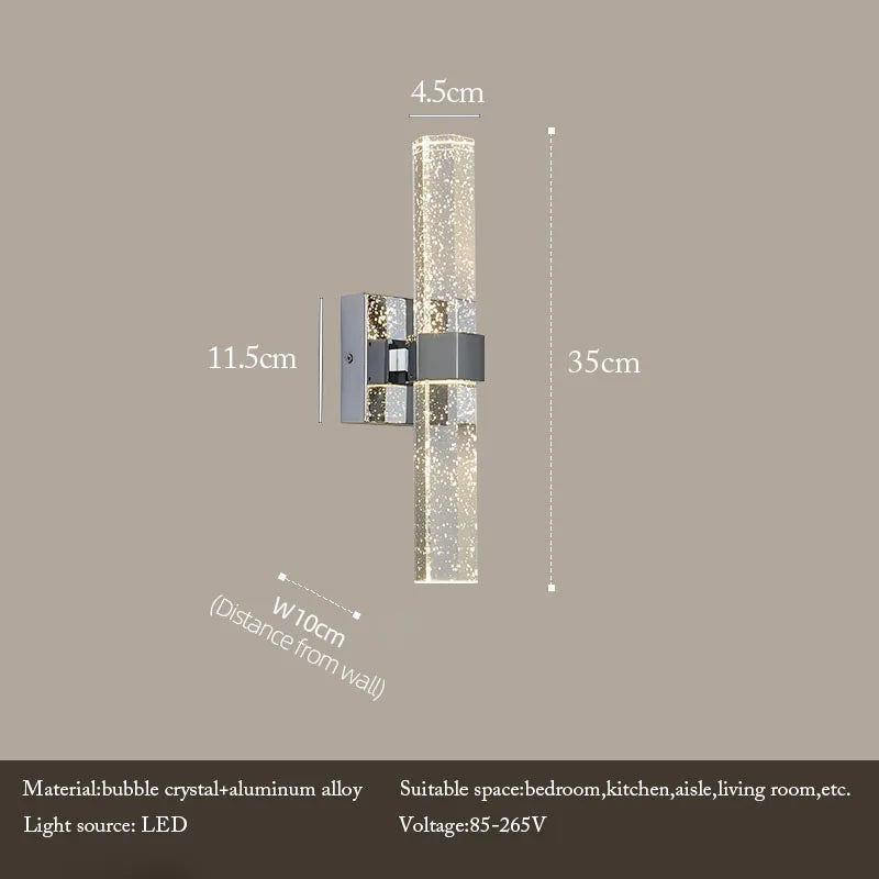 Modern bubble crystal and aluminum alloy LED wall sconce fixture.