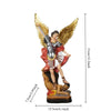 A resin statue of Saint Michael the Archangel with golden wings and armor.