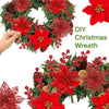 DIY Christmas wreath featuring red glittered artificial flowers and berries on green foliage