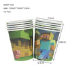 A set of 10 paper cups featuring Minecraft characters used for a birthday party decoration kit.