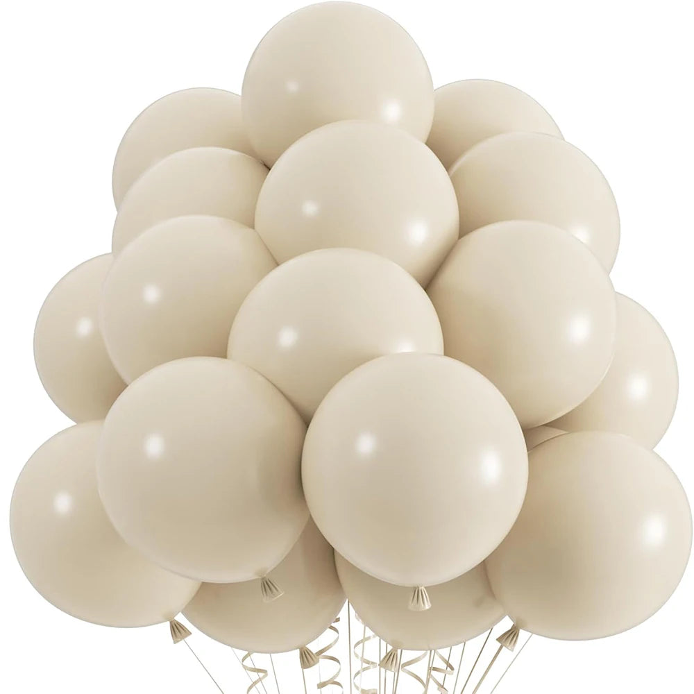 A cluster of light orange latex balloons tied together for parties and celebrations.