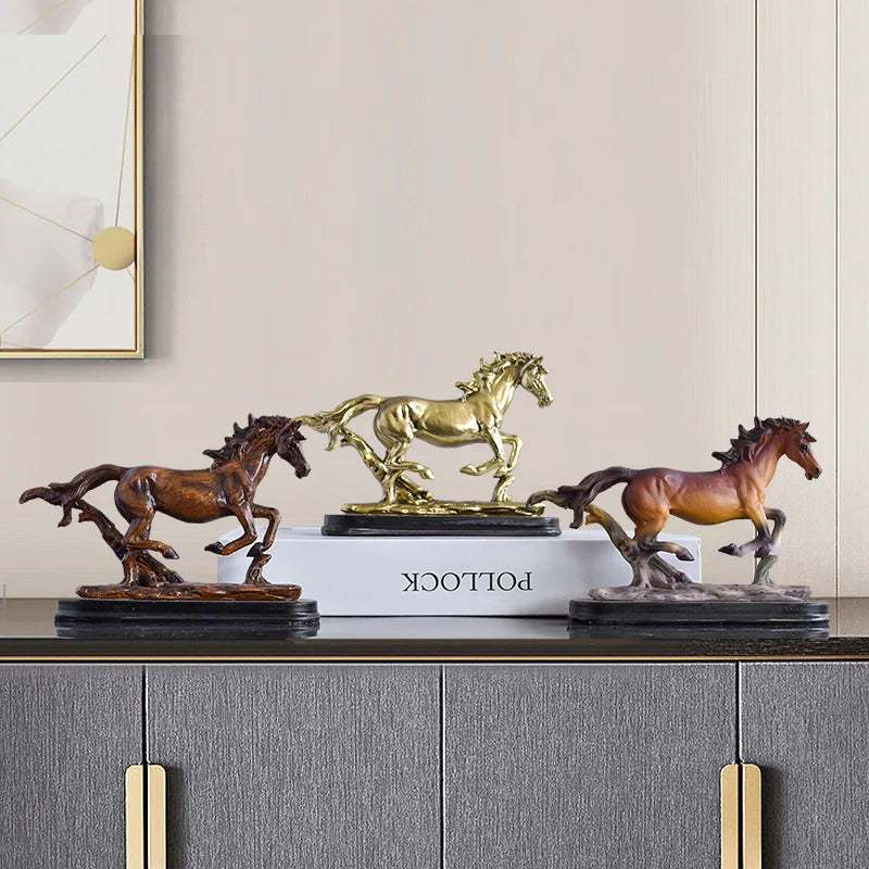 A bronze sculpture of a rustic western horse standing on a white base.