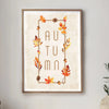 Framed canvas wall art featuring autumn leaves and acorns in warm earth tones.