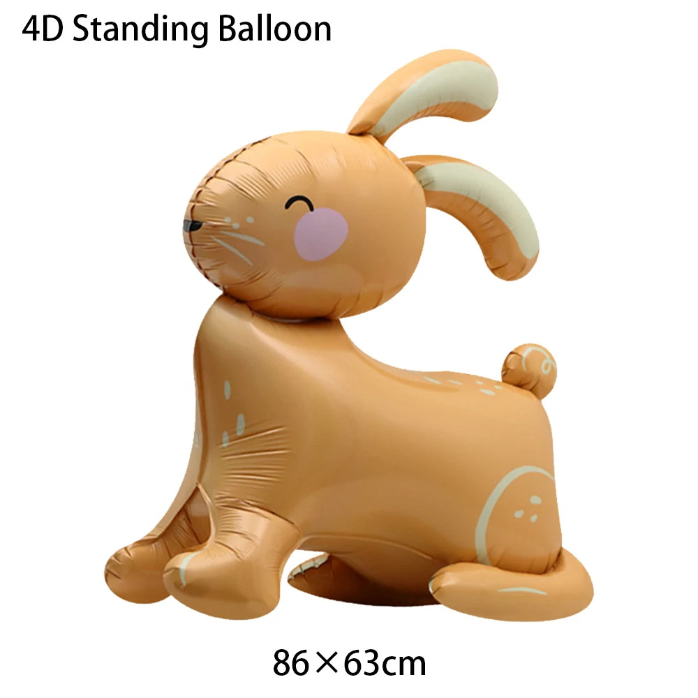 A tan 4D standing balloon shaped like a bunny, used for decoration.