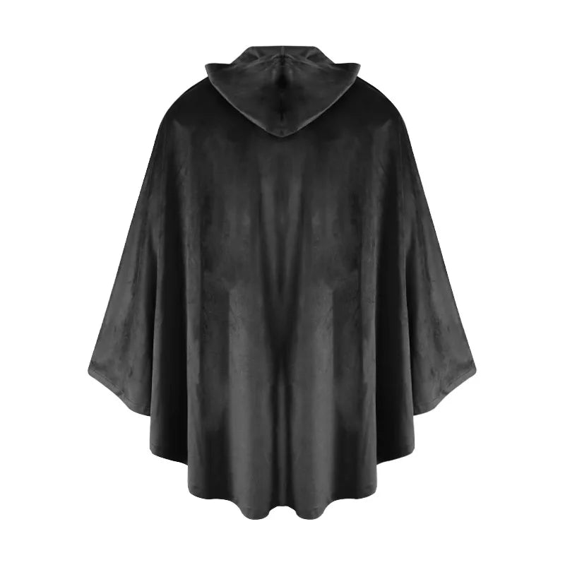 A black velvet hooded cloak draped over a form.