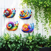 Colorful metal snail wall art featuring vibrant colors for garden and home decor