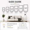 A sizes guide showing various photo display frame sizes and tips for choosing the right size for furniture.