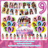 K-pop inspired birthday party decoration set featuring a backdrop, balloons, and cake toppers.