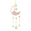 Gold moon suncatcher wind chime with pink and clear prism accents