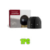 A black silicone wine bottle stopper with a rotating lock shown next to its packaging.