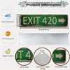 A vintage retro metal street sign with the text EXIT 420 and an arrow on a green background.