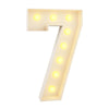 A glowing light-up number seven sign with individual illuminated balloons.