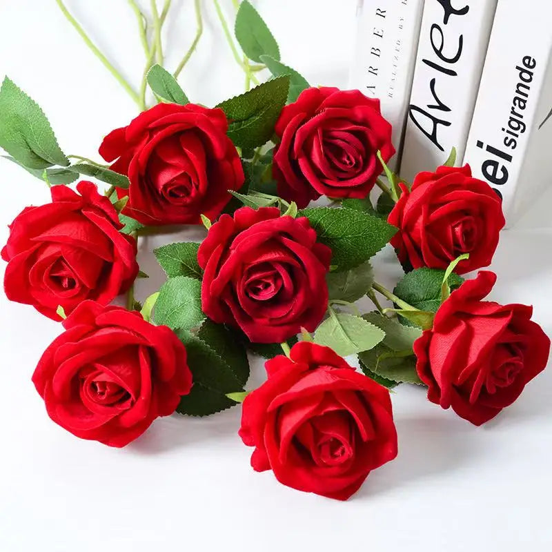 Realistic Velvet Artificial Roses – 20" Stems for Weddings & Home Décor